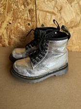 Dr Martens Silver Glitter ‘Crinkle Metallic’ Lace Up Zip Boots UK 6 Infant Girls