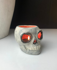 Ceramic Skull Tea Light Candle Holder - Handmade / Hand-painted? Halloween Decor