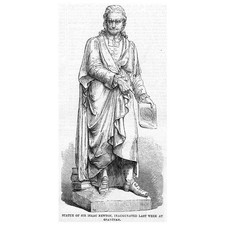 Statue of Sir Isaac Newton at Grantham - Antique Print 1858