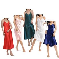 Womens Satin Silk Chemise Nightwear Nighty Sleepwear Long Nightdress Pyjamas UK