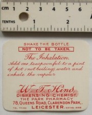 Vintage label: W. J. Hind Dispensing Chemist, Leicester - The Inhalation