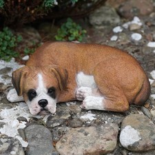 Sleeping Boxer Resin Sculpture |  Home Garden Puppy Dog Statue Outdoor Ornament