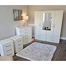 Assembled 4 Door  Bedroom Furniture Bedside Wardrobe Set Chest of Drawers White