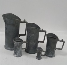 Antique Pewter Measuring Jugs Set of 5 Graduated Sizes Vintage Marked