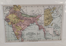 Original 1871 Antique Map of British Indian Empire 1757 to 1870  7'' x 9'' Mount