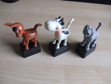 Vintage Collapsible Toy Push Up Button Plastic Puppet Donkey, Dog & Cow