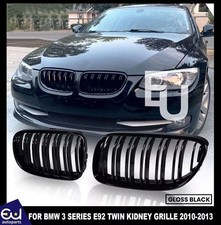 FOR BMW 3 SERIES E92 E93 2010-2013 LCI KIDNEY GRILLE GRILL GLOSS BLACK DUAL LINE
