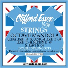 OCTAVE MANDOLA STRINGS. DOUBLE STRUNG IN UNISON. TUNED G D A E. CLIFFORD ESSEX.