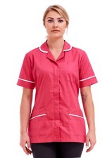 Pink Ladies Collared Healthcare Tunic Zipper Closure Nursing Uniform Size 8 - 26