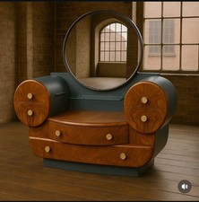 Art Deco Upcycled Vanity Bar Cabinet | Mirror Back | Walnut