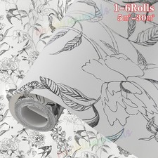 Floral Bloom Black White Peony Wallpaper Flowers Leaves Bird Luxury Feature 1-6X