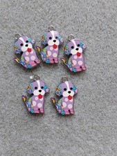 5 multicoloured puppy enamel