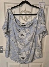 F&F @ Tesco Viscose Blue/White Bardo Top Size 20  