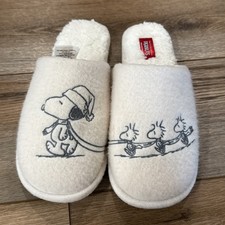 POTTERY BARN Peanuts Holiday Snoopy Woodstock MEDIUM Slippers New