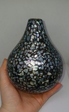 Abalone Shell Mother Of Pearl Inlaid Black Ceramic Gourd Vase
