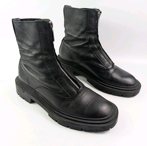 Zara black leather chunky - zara, zip