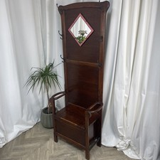 Arts And Crafts Hall Tree Coat Hat Umbrella Stand Mirror Seat Storage 178x71x30