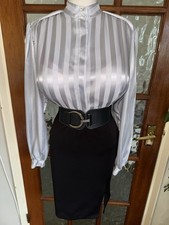 Vintage Grey Shiny Liquid  Satin Secretary Blouse Size 12,14 Bust 44ins