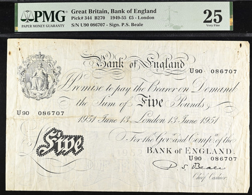 White five pound - five, note