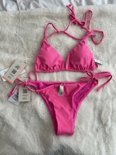 Maaji Pink Triangle Reversible Bikini Top and Bottoms In Hot Pink Size M