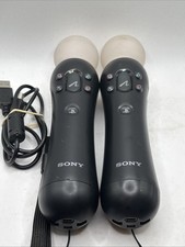 SONY PLAYSTATION PS4 PS3 MOVE MOTION CONTROLLERS TWIN PACK + STRAPS!
