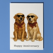 Golden Retrievers Dogs Duo -  Anniversary Card - Personalised Card & Envelope