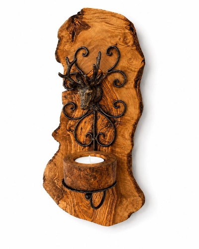Olive wood deer - wood, candle