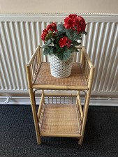 VINTAGE CANE WOVEN RATTAN TWO TIER SHELVING UNIT/ BEDSIDE TABLE.