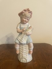 Gebruder Heubach German Bisque-Young Girl In Blue Dress Holding Baby