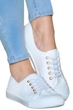 EX ( NU Look ) Ladies Womens Plain White Trainers Pumps Lace-Up Size 4 5 6 7