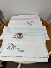 SIX Beautiful Quality Vintage White Cotton Pillowcases with Lace/Embroidery
