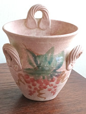 Plant holder, indoor, terracotta,hand painted pink mediteranean look 4.25"  used