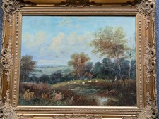 Antique 19th C Original oil painting of rural landscape indistinctly signed