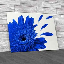 Flower and Flying Leaves Blue Canvas Print Large Picture Wall Art