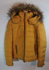 Zara Yellow/Mustard Puffer Coat with Detachable Faux Fur Hood Size Large