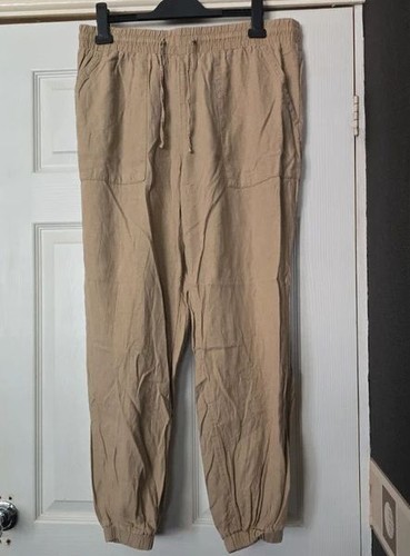 Beige linen cargo trousers - beige,