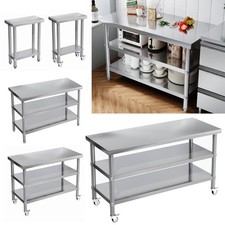 Stainless Steel Catering Work Table Kitchen Prep Table with Wheels Serving Table