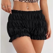 Womens Ladies CD TV Black Ruched Bloomers French  Panties Knickers XL 16