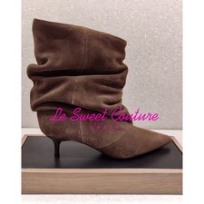 ZARA WOMAN NWT FW25 DARK TAN BROWN RUCHED SPLIT LEATHER ANKLE BOOTS 3100/610/709
