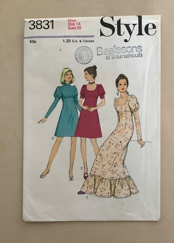 Style 3831 sewing pattern - pattern, 70s