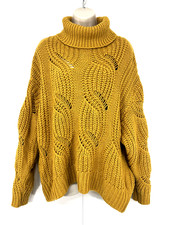 H&M Chunky Knit WOOL Blend Women's Yellow Oversized Roll Neck Jumper UK 12 14 M
