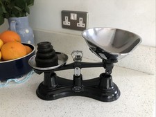 Vintage Style Black SALTER No 56 iron  Chrome Kitchen Balance Scales 4 Weights