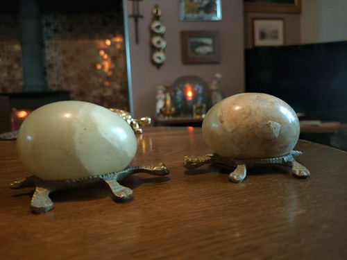Vintage pair onyx eggs on - of,
