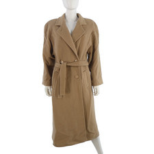 Vintage Coat Cashmere Wool Blend Classic Camel Long Double Breasted size UK 12