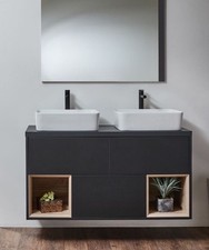 Wall Hung 3 Dr Open Shelf Counter Top Twin Sink, 1200 X 460mm, Graphite RRP1695