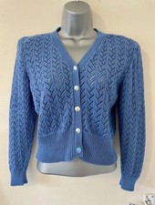 Handmade Vintage Style 40s Cornflower Blue Knitted Cardigan Size S