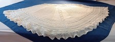 Hand Crocheted Cream Woollen City & Guild Circular Christening Shawl.