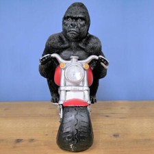 Gorilla Solar Light Motorbike Ornament Monkey Resin Outdoor Garden Animal Statue