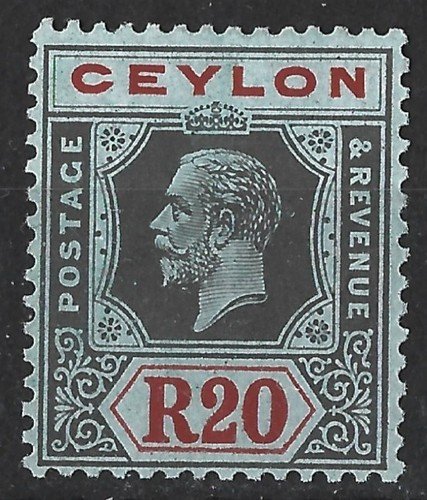 Ceylon kgv 1924 20r black - ceylon,