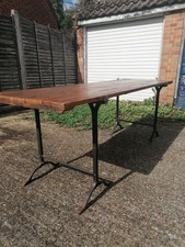 19th century industrial style pine top trestle table.